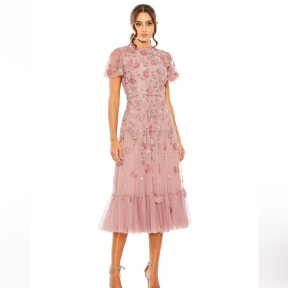 Mac Duggal Blush Floral Midi Dress